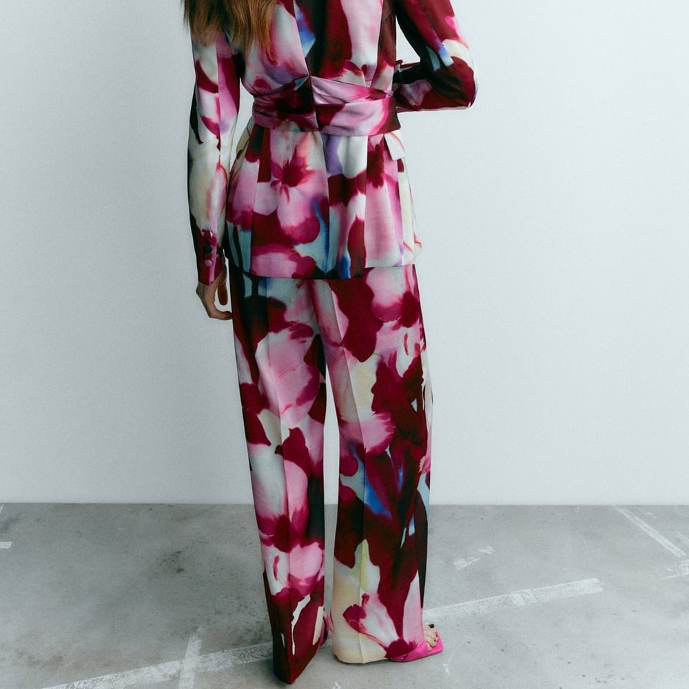 Zara Satin Floral Printed Pants - Picture 3 of 7